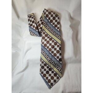 Vintage Jerre' Mens Tie 1970s 4.5in Wide Geometric Pattern Brown Navy Gold